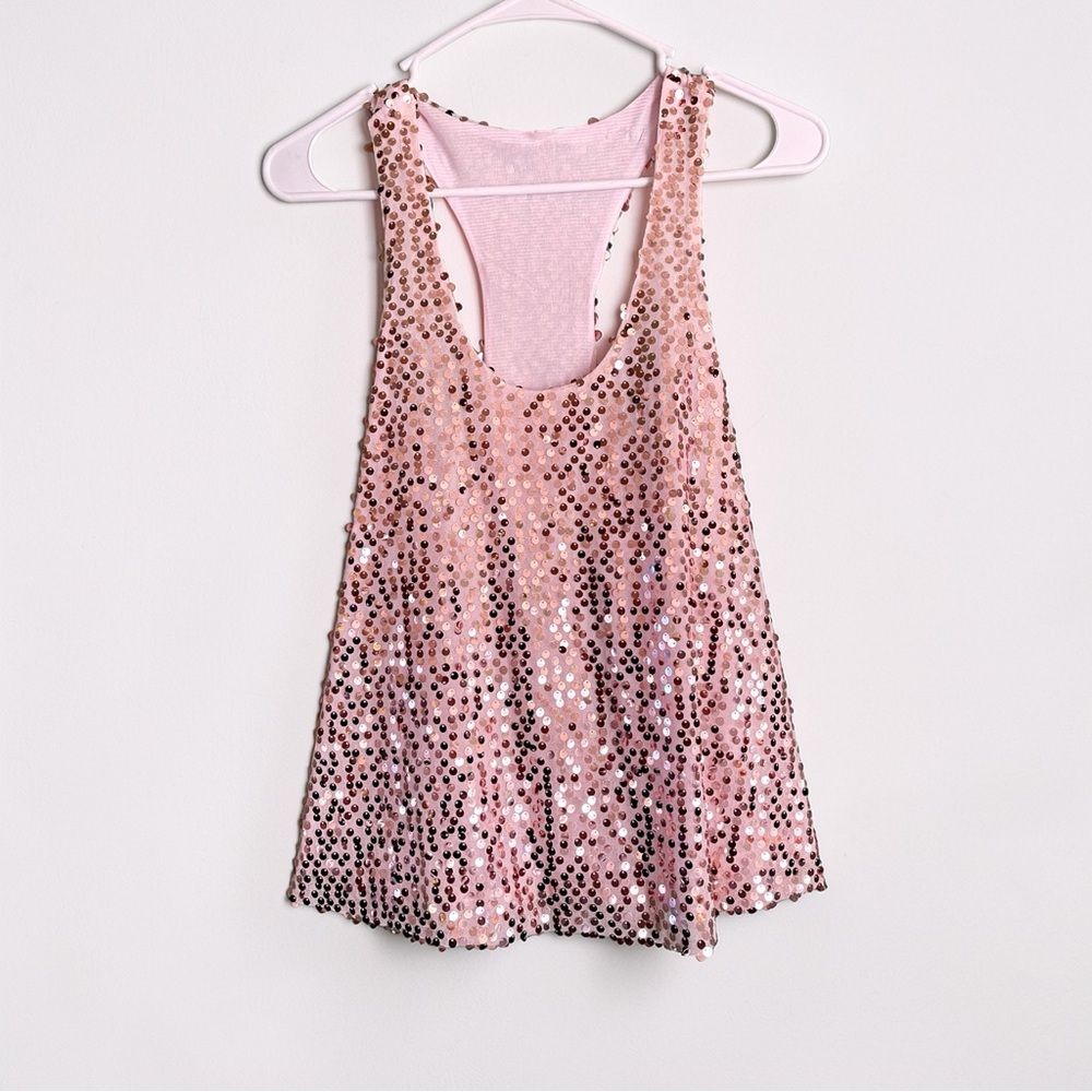 Vintage Y2K Baby Pink Sequin Tank Top - Picture 3 of 4